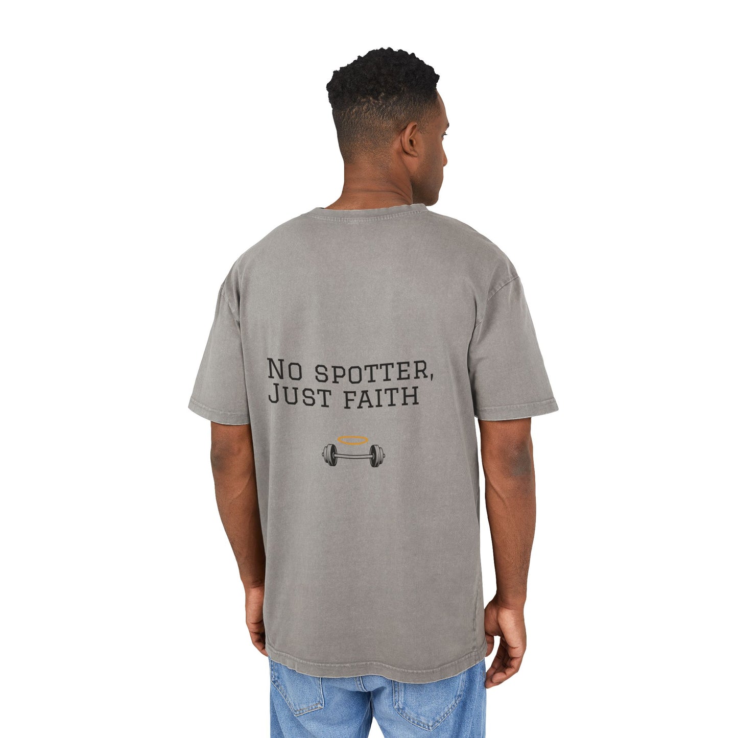 Men's Acid Washed Oversized Tee - No Spotter, Just Faith