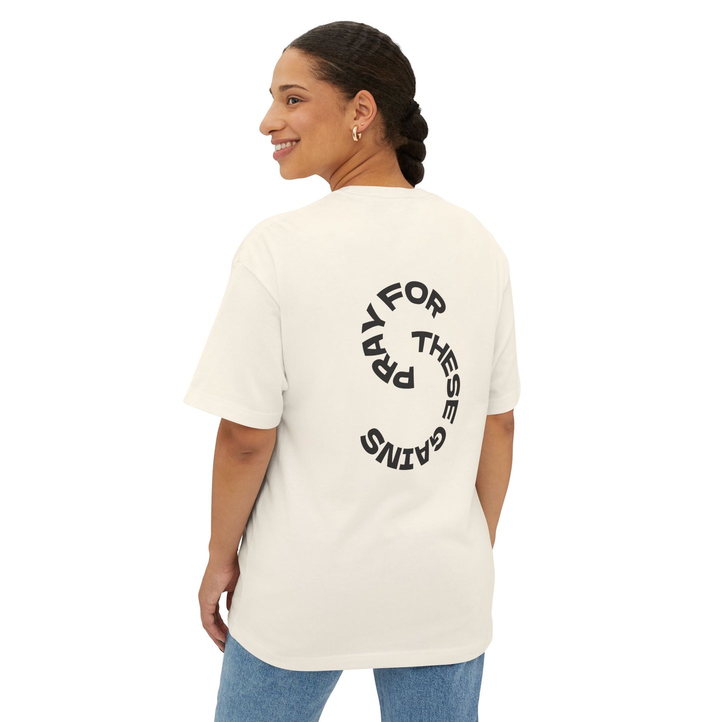 Trendy Unisex Oversized Tee - "Pray for These Gains" Graphic Shirt