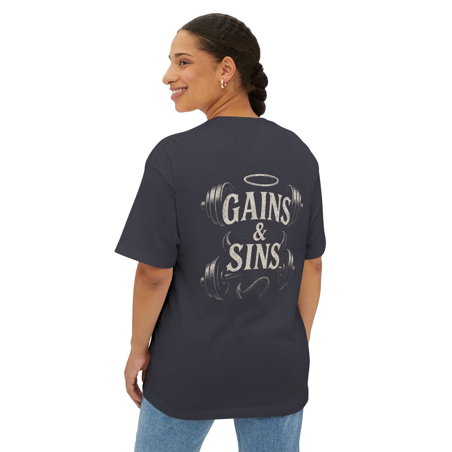 Oversized Tee “Gains and Sins” Design Unisex Shirt