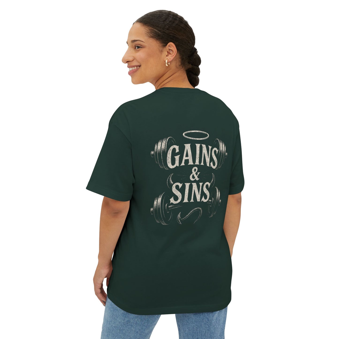 Oversized Tee “Gains and Sins” Design Unisex Shirt