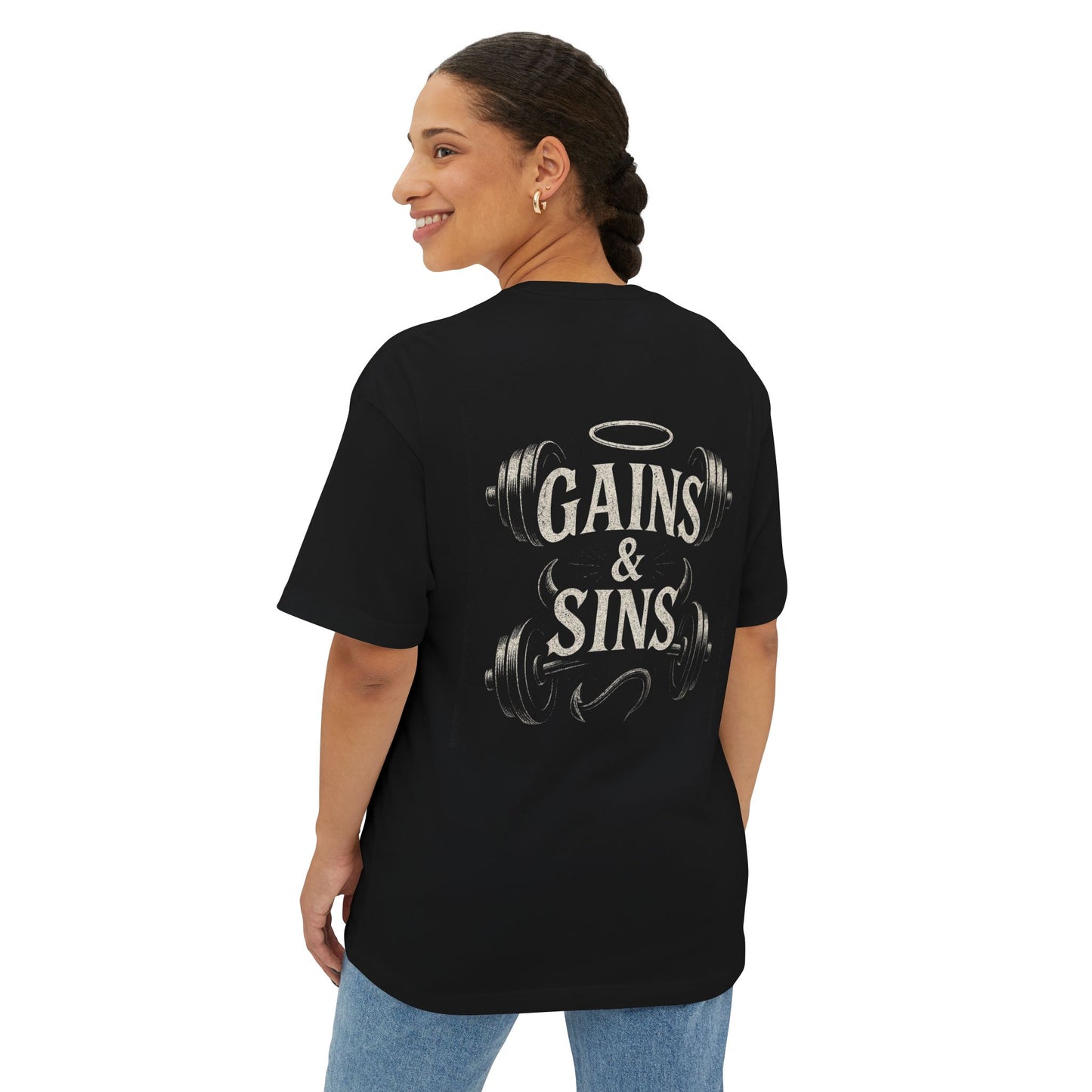 Oversized Tee “Gains and Sins” Design Unisex Shirt